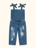 Kids’ Tie-Shoulder Denim Top and Distressed Jeans Set