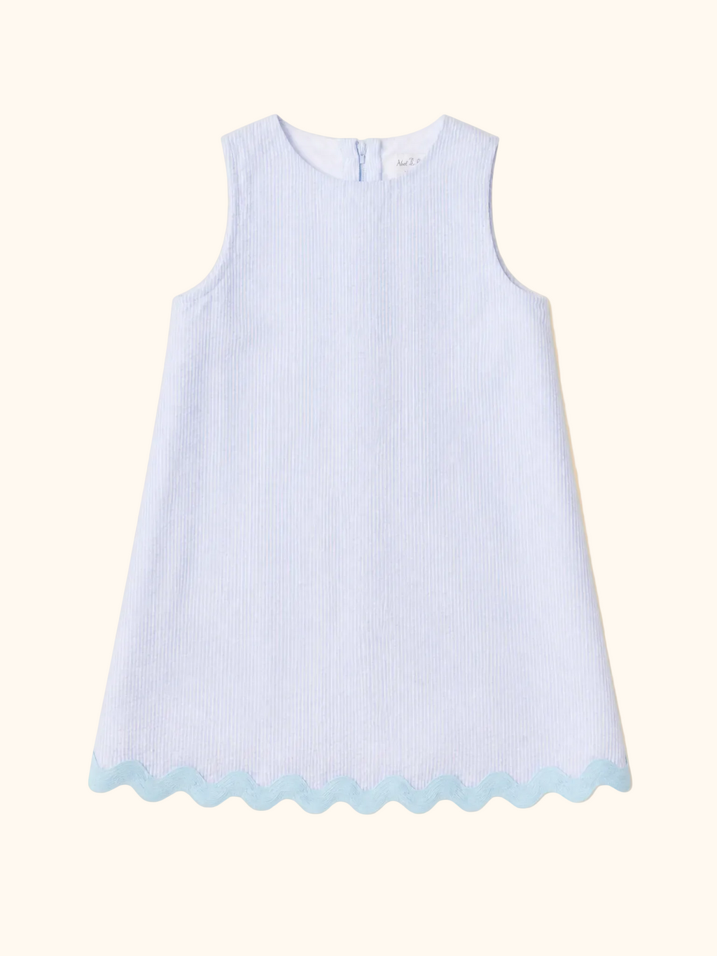 Kids Blue Seersucker Stripe Scalloped Dress