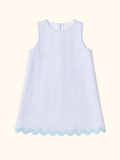 Kids Blue Seersucker Stripe Scalloped Dress