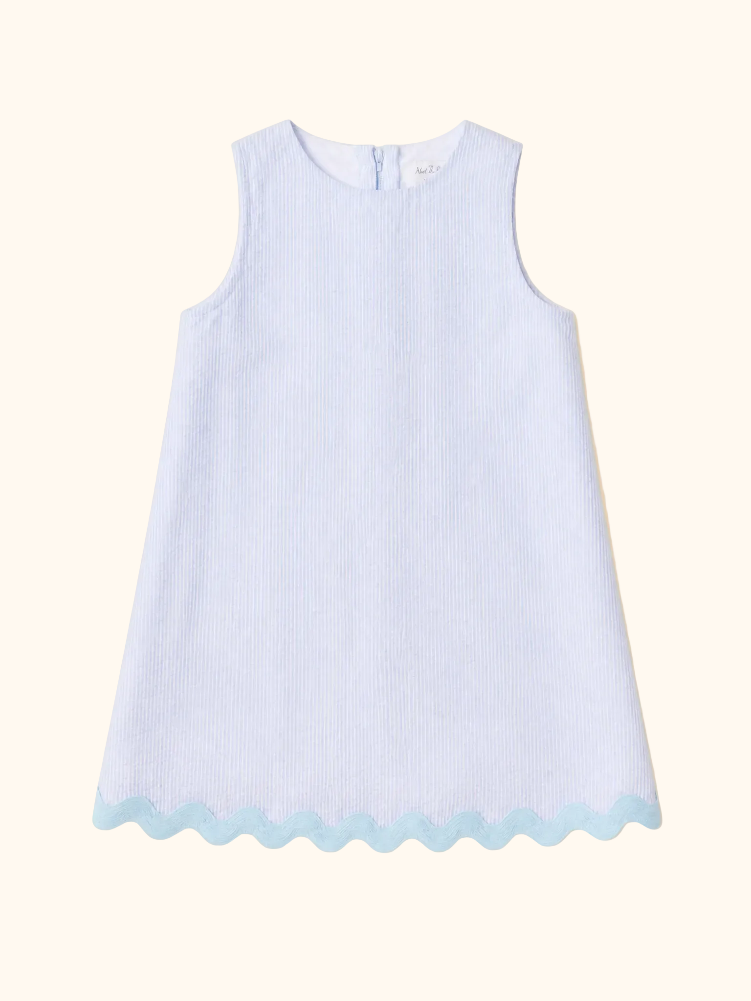 Kids Blue Seersucker Stripe Scalloped Dress