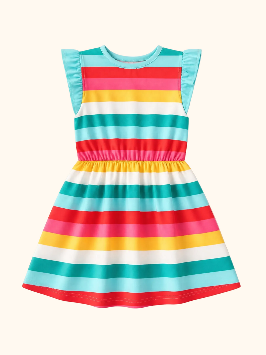 Colorful Striped Ruffle Sleeve Dress
