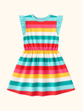 Colorful Striped Ruffle Sleeve Dress