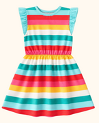 Kids Colorful Striped Ruffle Sleeve Dress