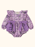 Fall Lavender Floral Print Girls Long Sleeve Romper