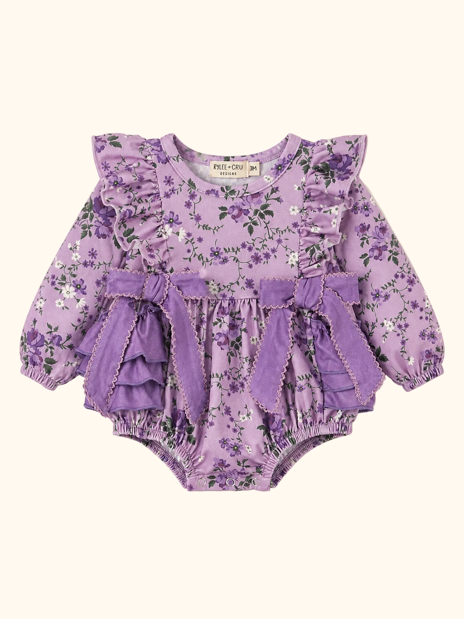 Fall Lavender Floral Print Girls Long Sleeve Romper