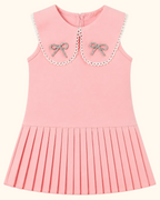Kids Bow Collar Pleated Dress