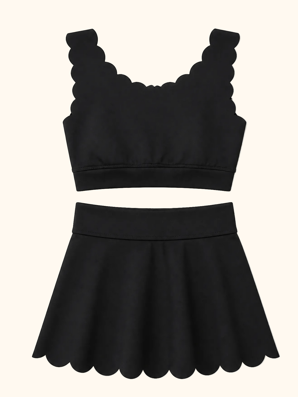 Kids Scalloped Active Skorts Set - Black