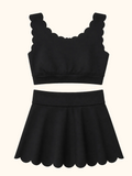 Kids Scalloped Active Skorts Set - Black