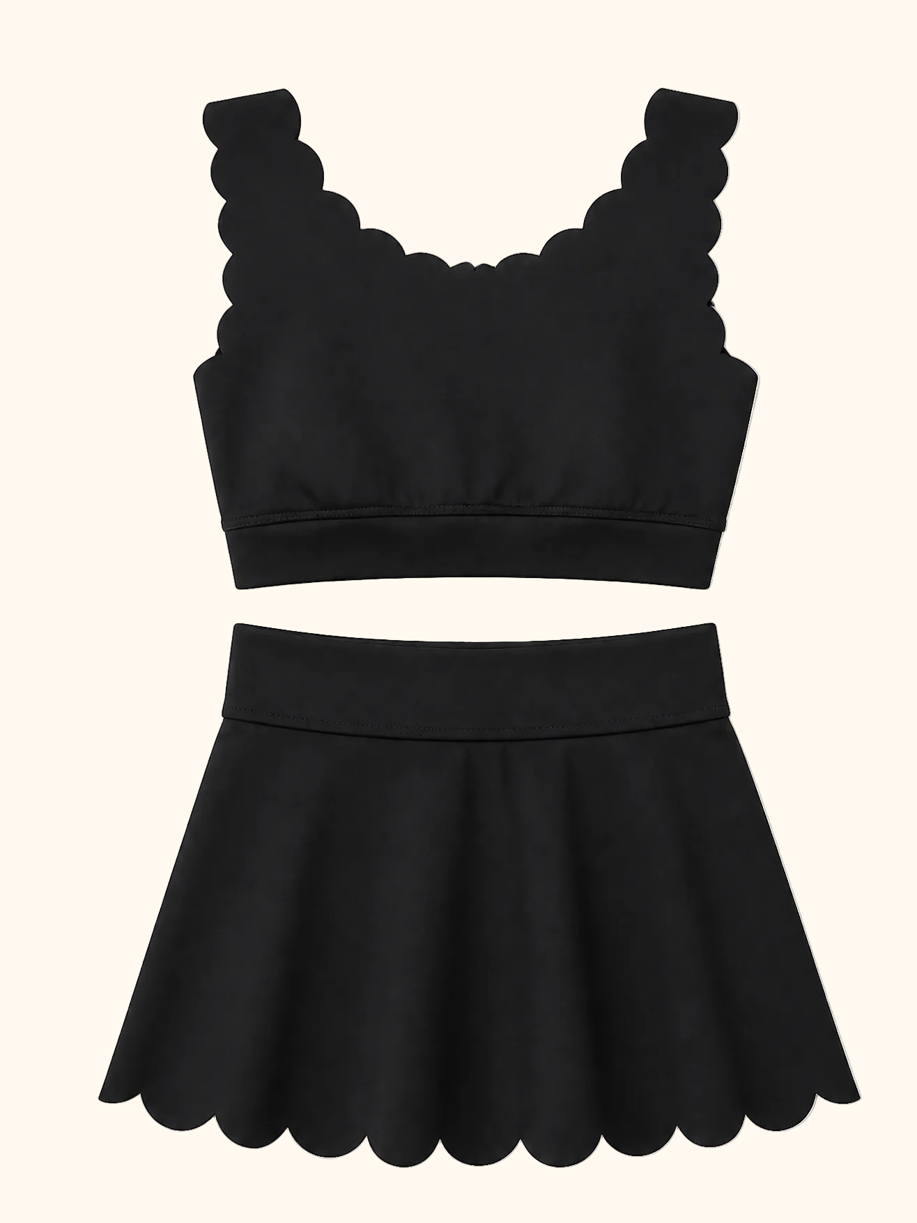 Kids Scalloped Active Skorts Set - Black