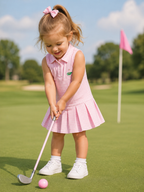 Kids Pink Gingham Golf Collared Pleated Dress