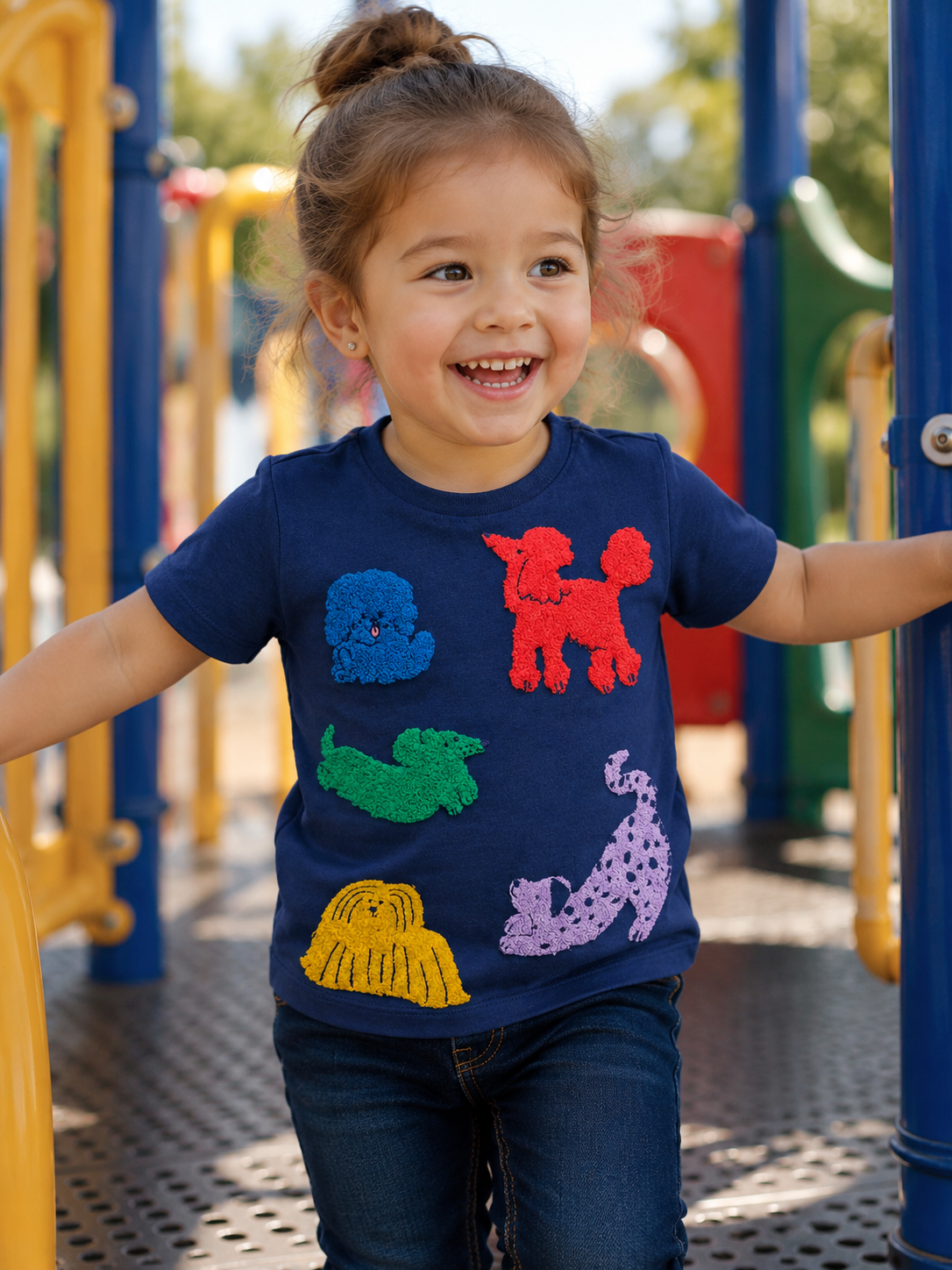 Kids Puppy Patch Round Neck T-Shirt