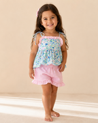 Baby Floral Tie-Strap Dress and Gingham Ruffle Shorts Set