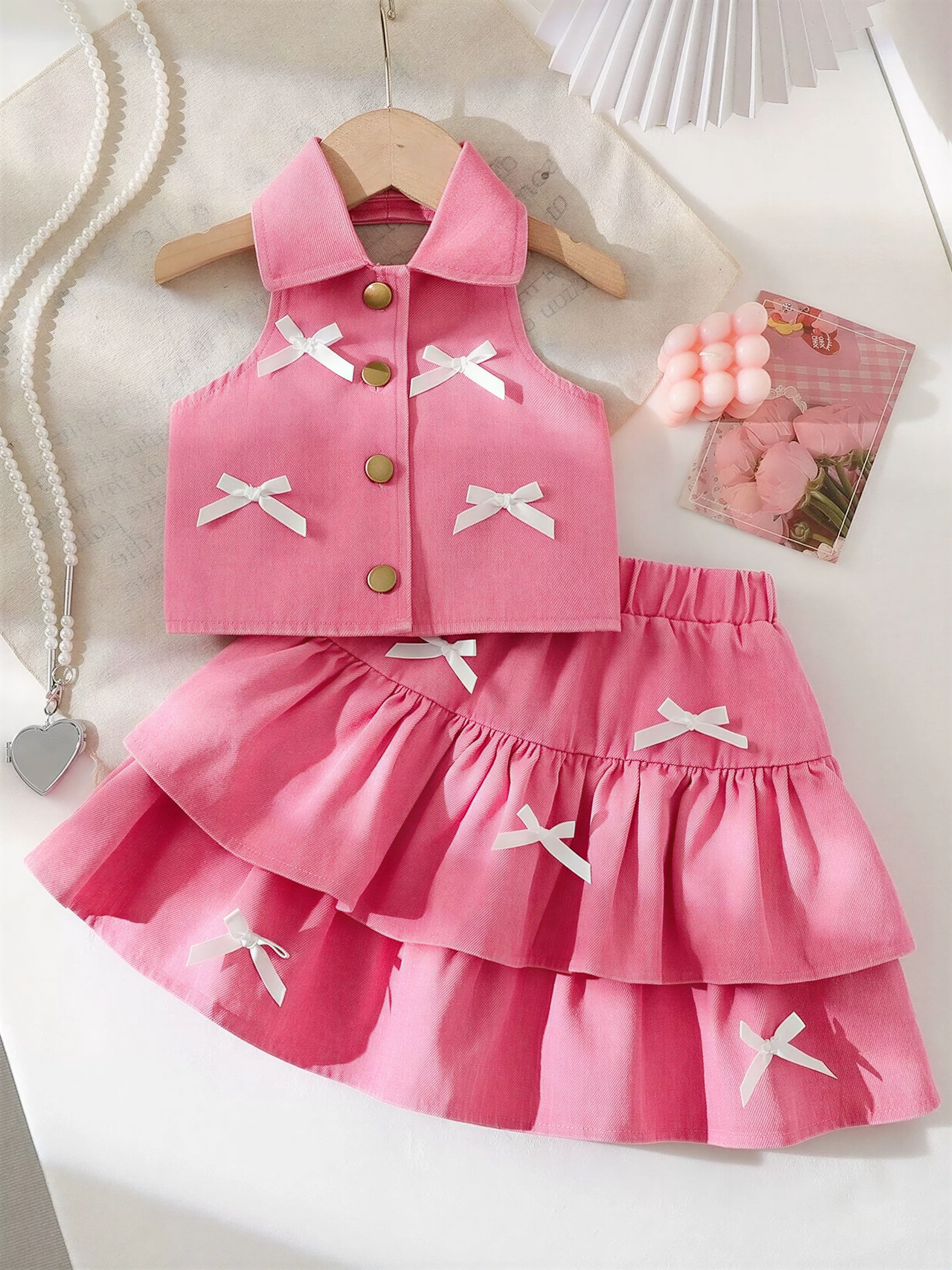 Button Up Vest and Skirt Denim Set