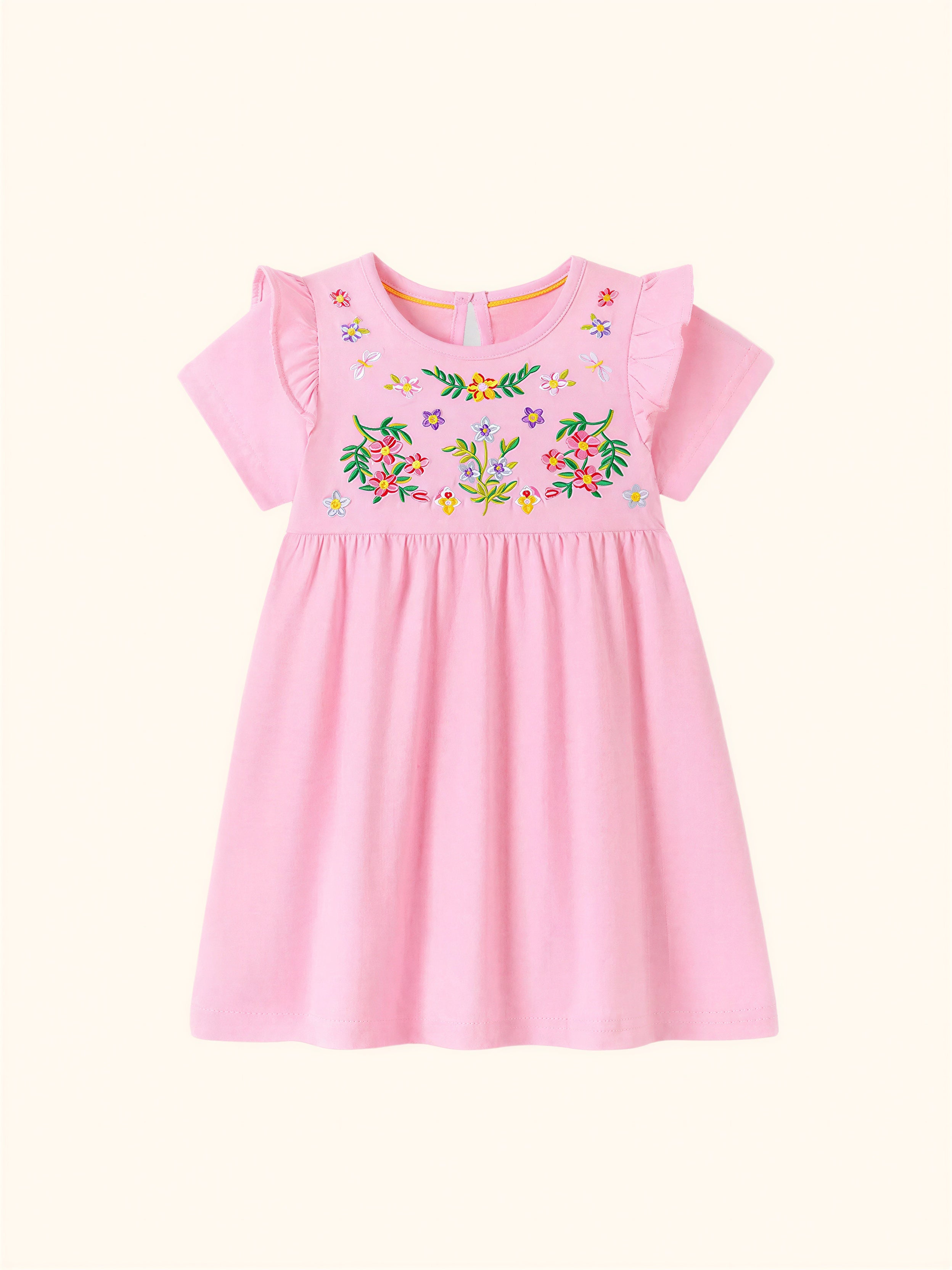 Floral Embroidered Ruffle Sleeve Casual Dress