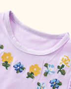 Kids Lavender Floral Embroidered Tulle Dress