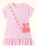 Kids Bunny Appliqué Ruffle Hem Cotton Dress