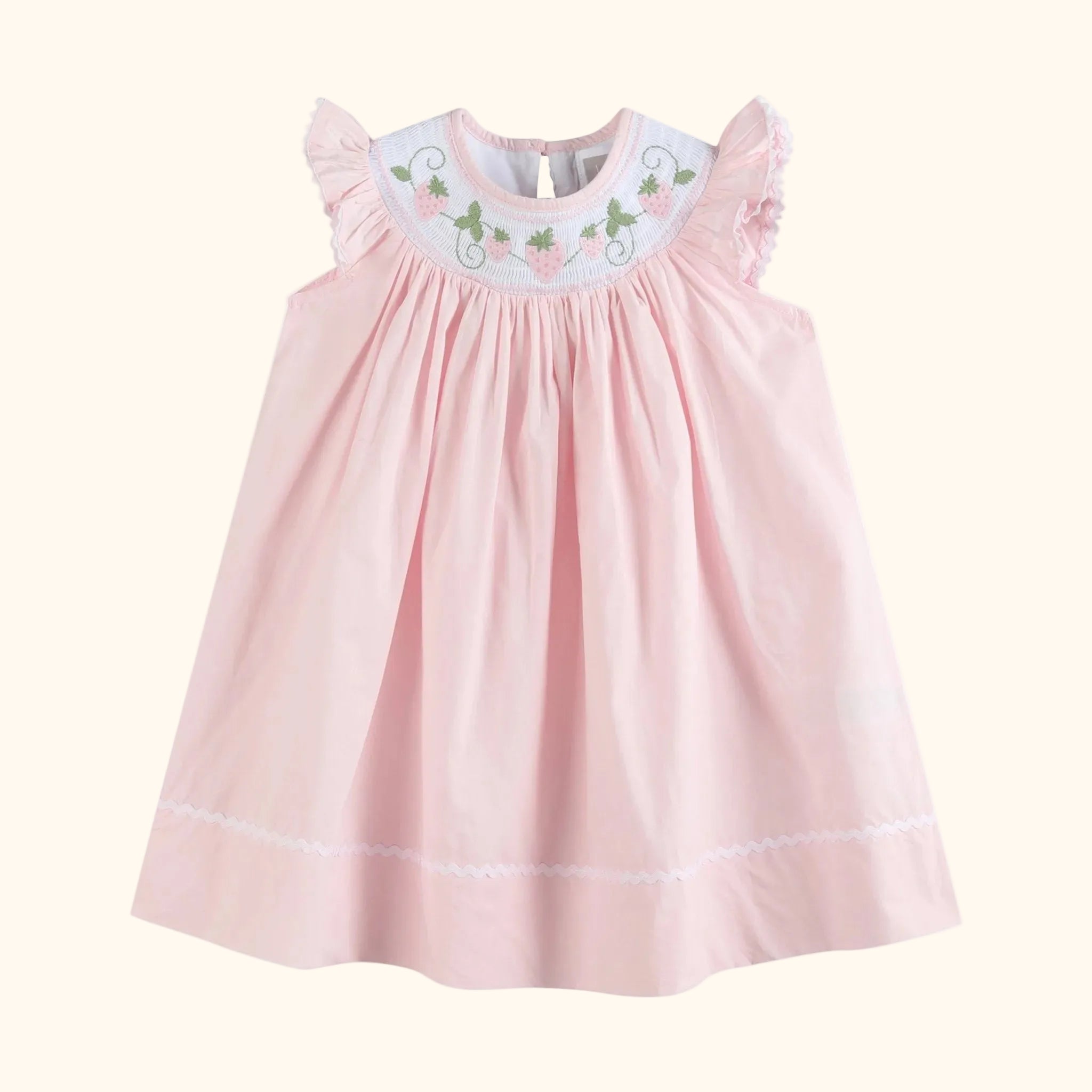 Pink Strawberry Vine Smocked Bishop Dress